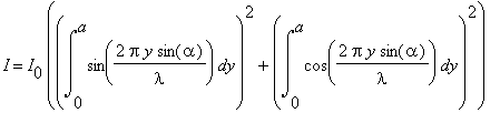 I = I[0]*(int(sin(2*Pi*y*sin(alpha)/lambda),y = 0 ....